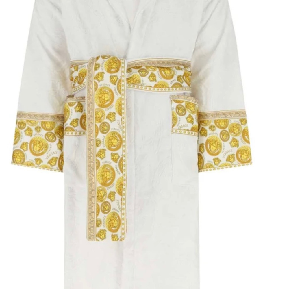 Versace white embossed barcco printed unisex robe